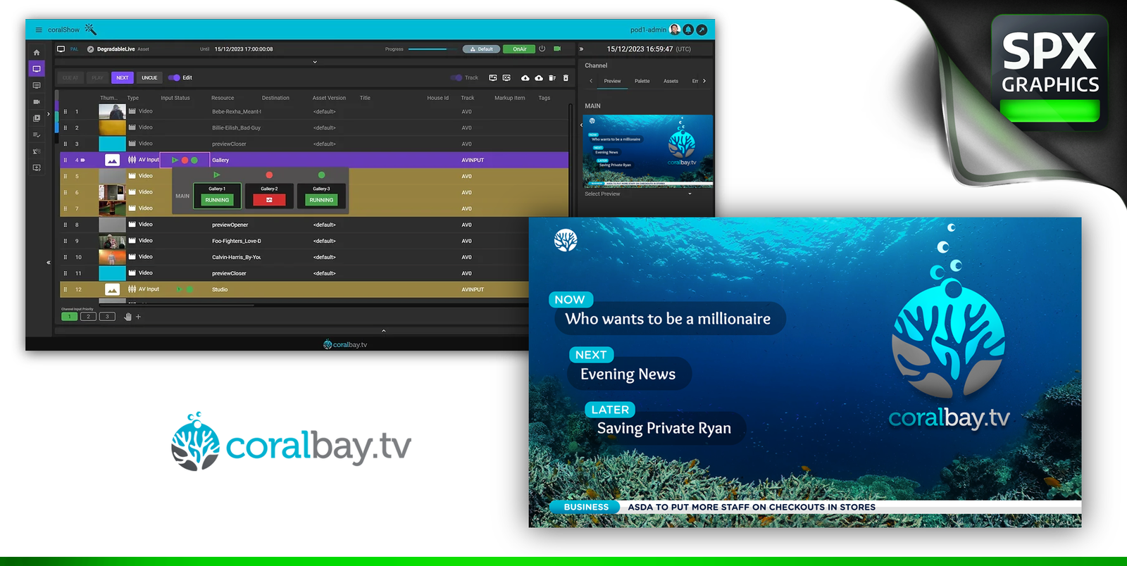 Coralbay.tv coralPlay cloud playout with SPX Graphics