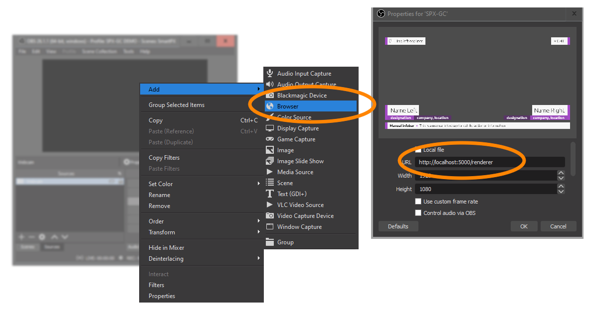 Adding SPX as a browser source in OBS