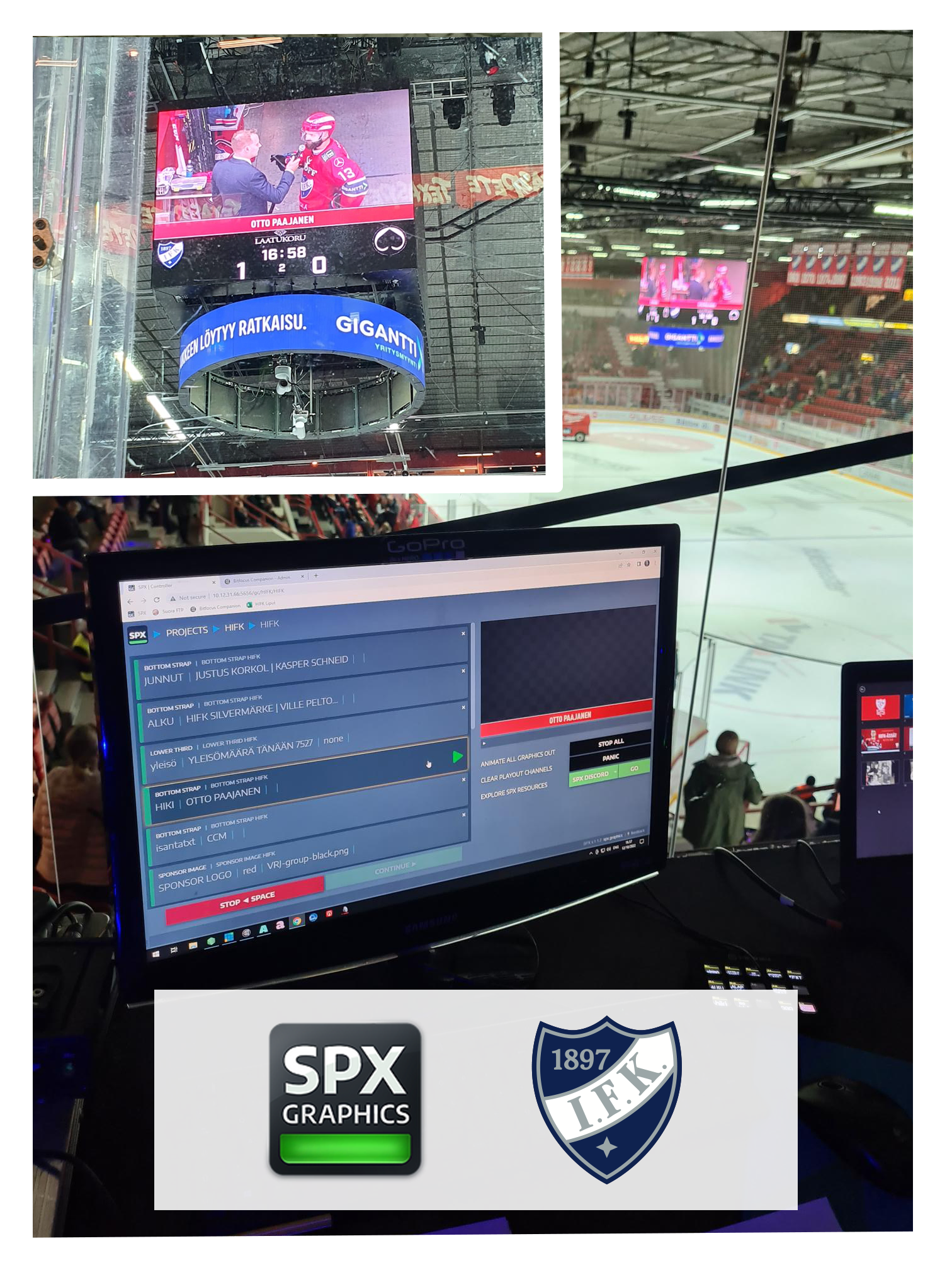 SPX Graphics on arena screens during a HIFK game