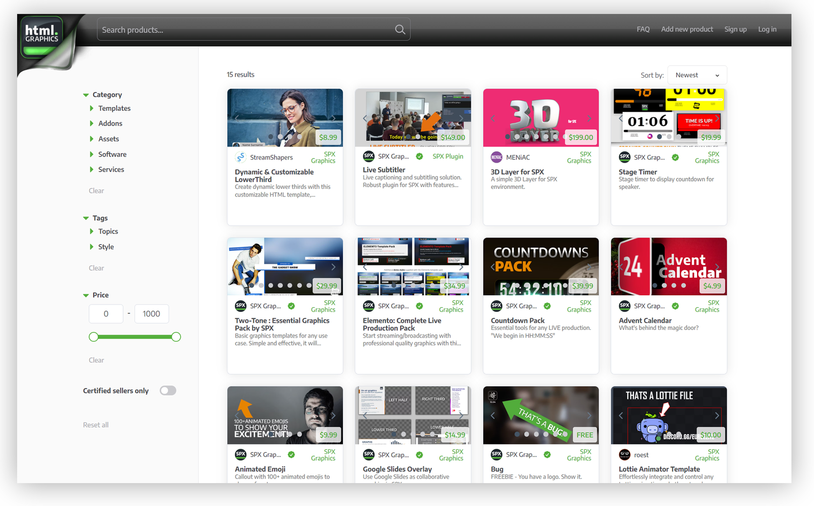 HTML Graphics Marketplace website