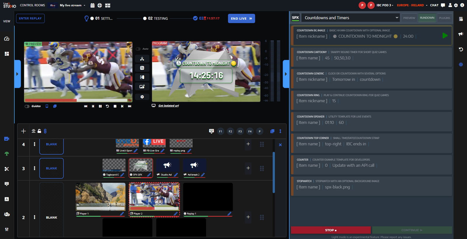 SPX Graphics control dashboard embedded in LiveU Studio