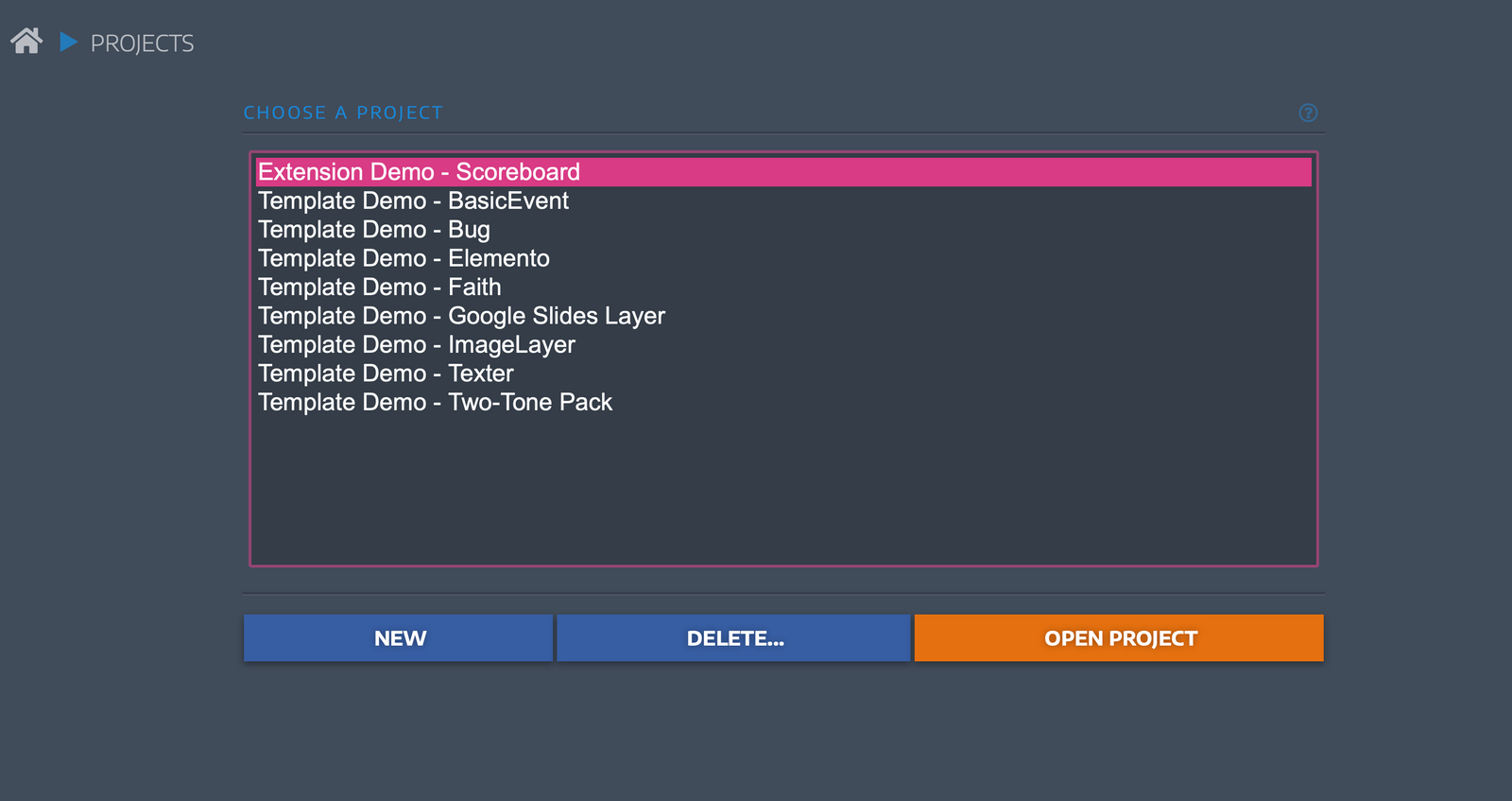 SPX Test Drive server template browser