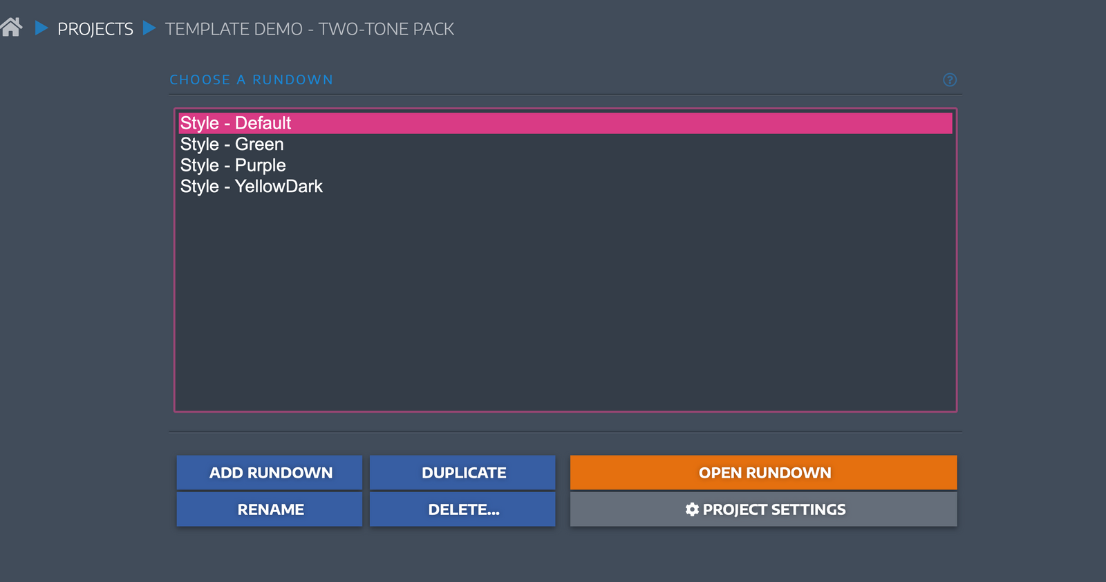 Two-tone template project rundown styles