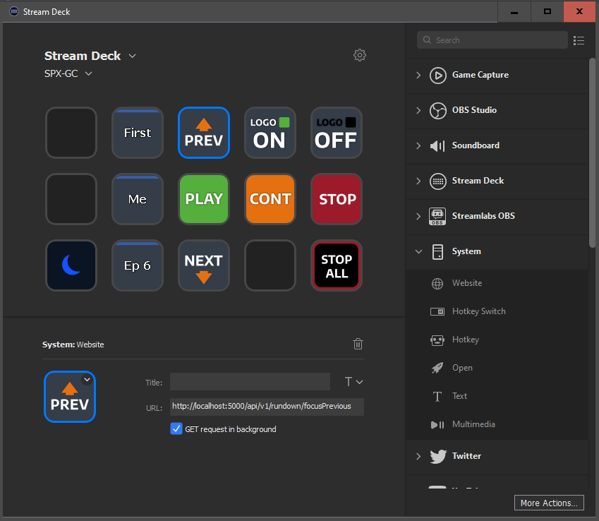Stream Deck configuration UI for SPX